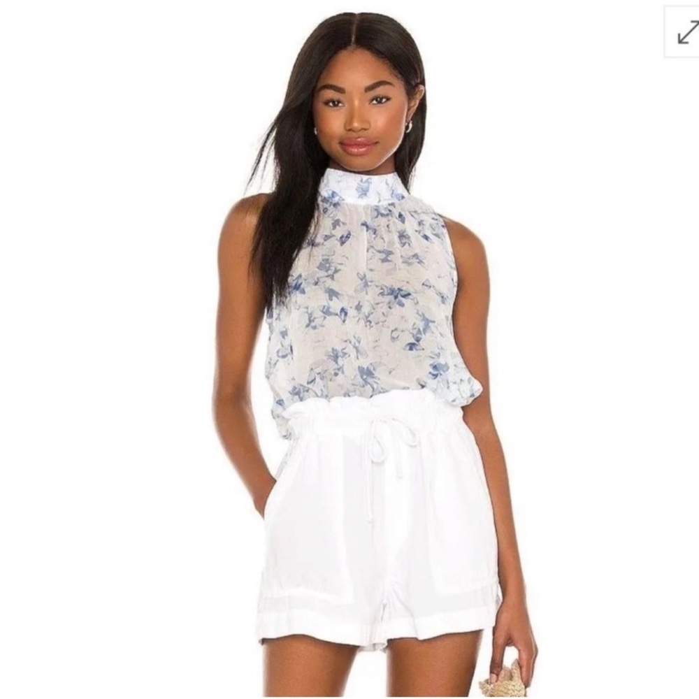 Bella Dahl • Blue Floral High Neck Sleeveless Top